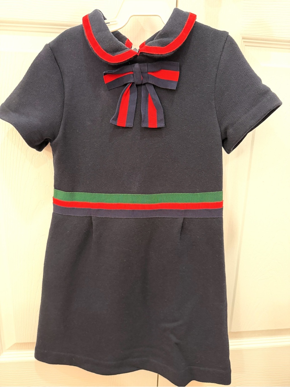 Gucci Navy Kids Dress with Red & Green Ribbon Accents
